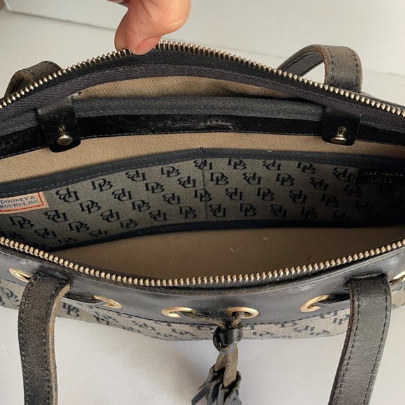 Dooney & Bourke Black Gray Leather Logo Canvas Bag - Picture 8 of 13